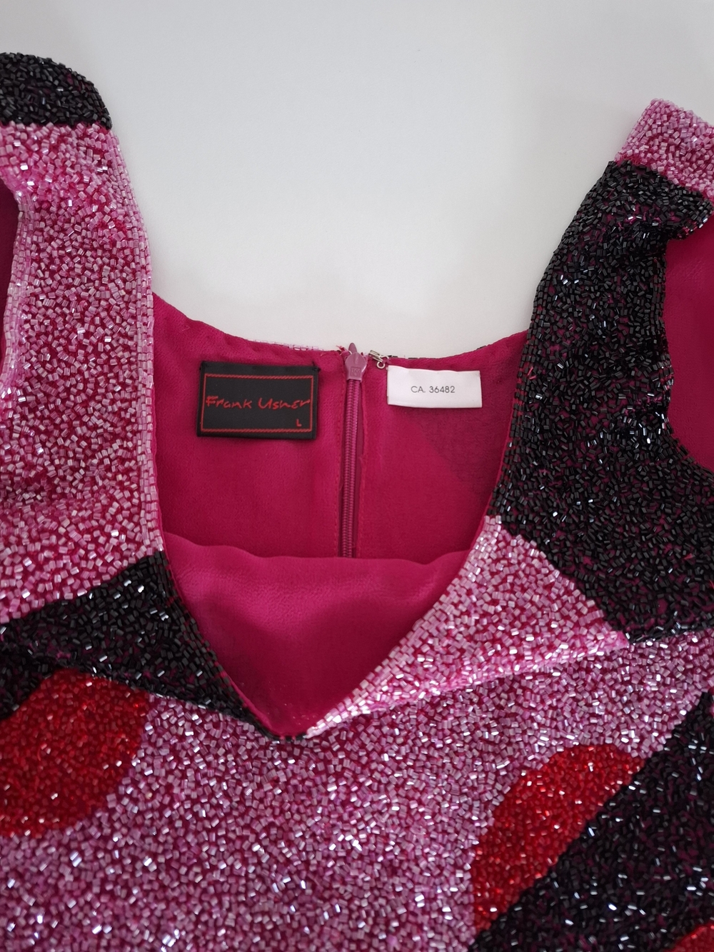 Frank Usher Vintage Pink Beaded Tank Top with Abstract Pattern - Picture 5 of 6
